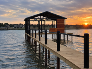 sunset dock and covered boathouse
